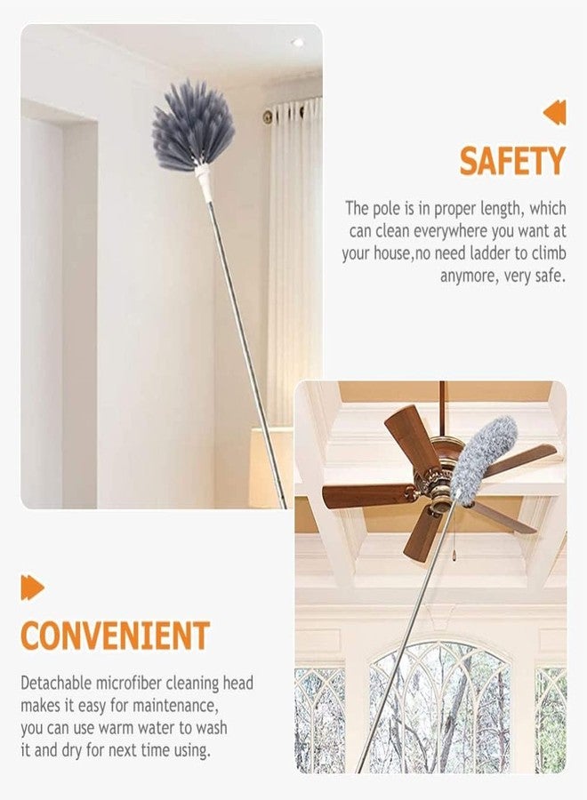 Hollerich 2 in 1 Long Handle Microfiber Feather Duster with Extension Pole 30-100 Inch with Anti Scratch Bendable Head for Cleaning High Cobweb Stick high Ceiling Fan Mop (Grey) - Image 5